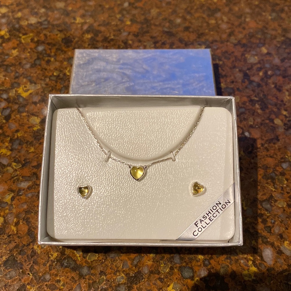 Silver Heart necklace and earring set